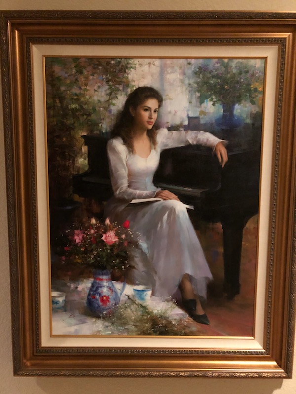 An He - piano and roses - original painting on canvas